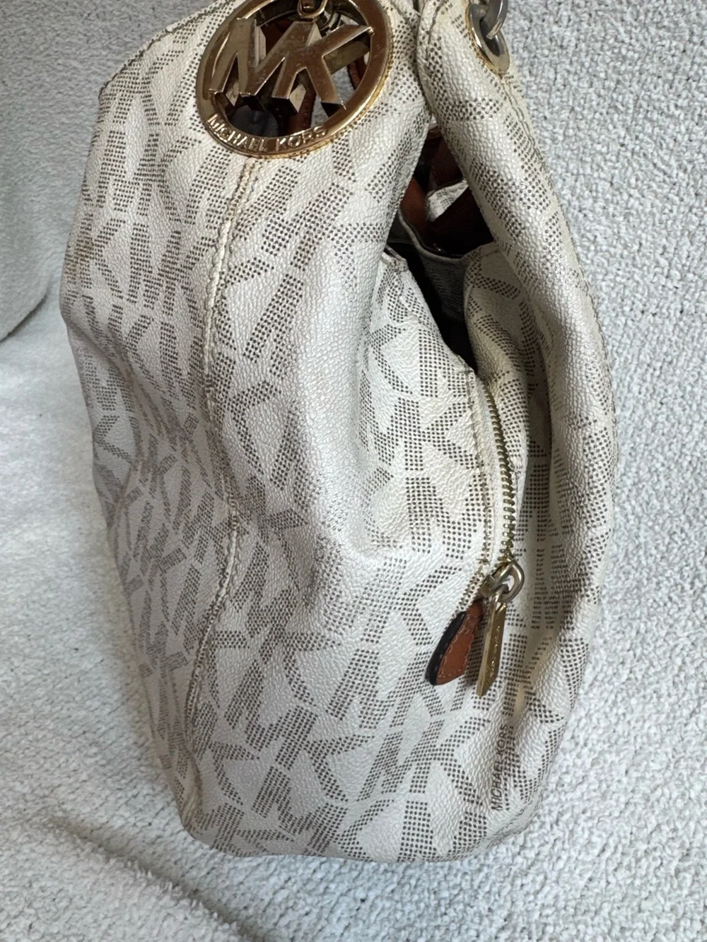 Michael Kors Cream MK Logo Hobo Bag